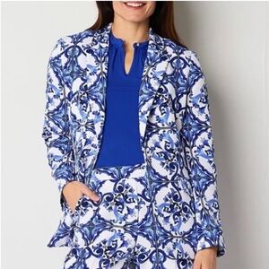 Liz Claiborne Blue and White Patterned Women's Blazer Jacket XXL NWT